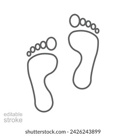 Foot print icon. Simple outline style. Bare foot print, feet, human footstep, footprint concept. Thin line symbol. Vector illustration isolated. Editable stroke.