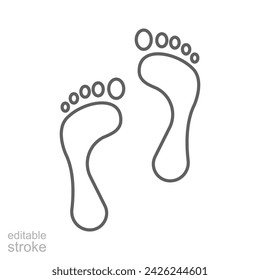 Foot print icon. Simple outline style. Bare foot print, feet, human footstep, footprint concept. Thin line symbol. Vector illustration isolated. Editable stroke.