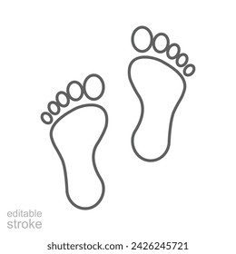 Foot print icon. Simple outline style. Bare foot print, feet, human footstep, footprint concept. Thin line symbol. Vector illustration isolated. Editable stroke.