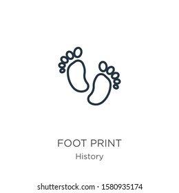 Foot print icon. Thin linear foot print outline icon isolated on white background from history collection. Line vector sign, symbol for web and mobile