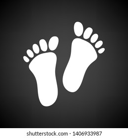 Foot Print Icon. White on Black Background. Vector Illustration.