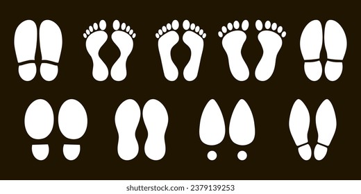 Foot print foot shoes icon. Human footprint silhouette. Footcare Travel barefoot. Vector illustration EPS 10