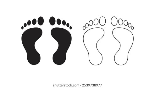 Pé impressão pé sapatos ícone Silhueta de pegada humana Footprint Viagem descalça ilustração vetorial em branco background.bare,barefoot,footsteps,marca,pegada.