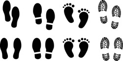 Foot Print Vector Illustration Set With Shoes Bare Feet And Boot Print 