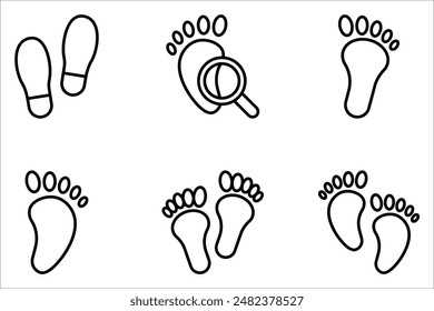 Foot print vector illustration set with shoes bare feet and boot print on white background