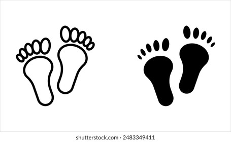 Conjunto de Ilustración vectorial de impresión de pie con zapatos de pies desnudos y impresión de bota sobre fondo blanco
