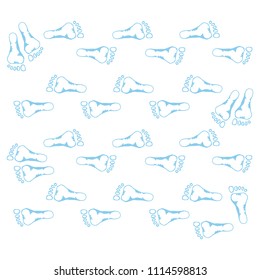 Foot prints. Doodle foot prints. Vector stamp of naked legs. Hand drawn background of bare feet.