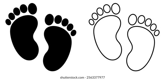 Foot prints icon set. Black baby footprints icon isolated on white. Vector illustration