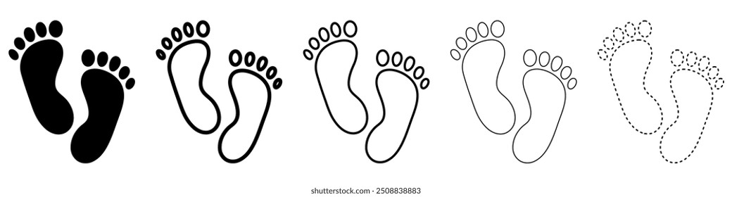 Conjunto de iconos de huellas de pie. Icono de huellas humanas aislado en blanco. Ilustración vectorial
