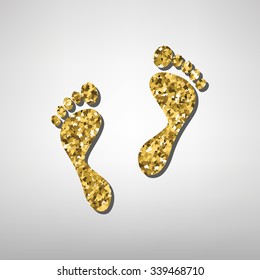 Foot prints illustration. Golden icon