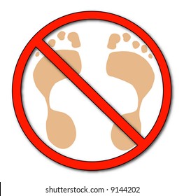 foot prints with not allowed symbol on top - no walking, no barefeet - vector