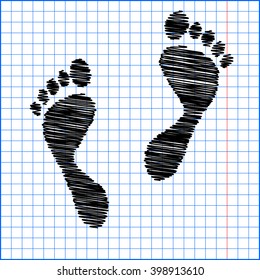 Foot prints with pen effect on paper
