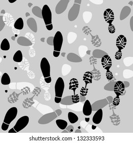 foot prints seamless pattern on bright grey