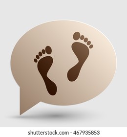 Foot prints sign. Brown gradient icon on bubble with shadow.