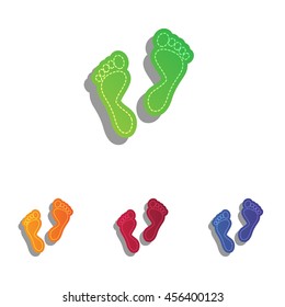 Foot prints sign. Colorfull applique icons set.