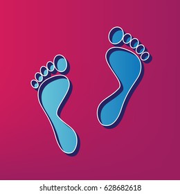 Foot prints sign. Vector. Blue 3d printed icon on magenta background.