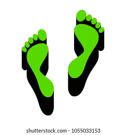 Foot prints sign. Vector. Green 3d icon with black side on white background. Isolated.