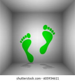 Foot prints sign. Vector. Green icon with shadow in the room.