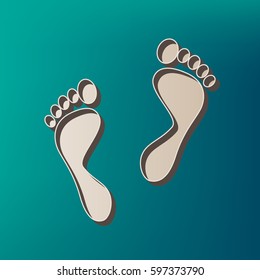 Foot prints sign. Vector. Icon printed at 3d on sea color background.