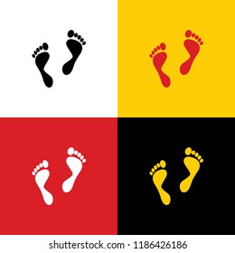 Foot prints sign. Vector. Icons of german flag on corresponding colors as background.