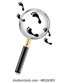 Foot prints under a magnifying glass
