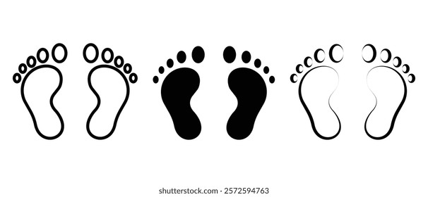 Foot prints vector, icon, silhouette on white background. Human footprint icon, vector, Human feet traces, footmark symbol. Foot print flat icons, logo. Vector illustration.