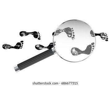Foot prints viewed under magnifying glass illustration

