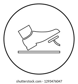 Foot pushing the pedal gas pedal brake pedal auto service concept icon black color outline vector illustration flat style simple image in circle round