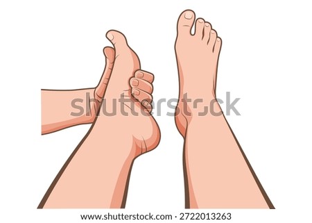 Foot self-massage procedure. Prevention for relaxation and tension relief. Vector. Simple drawing