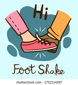 Foot Shake or Foot bump for greeting with people without handshake and touching hands on blue background. Vector illustrator flat graphic design for banner, website and poster.