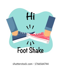 Foot shake. Greeting hit your foot. Safe greeting to prevent Covid-19 coronavirus influenza infection vector illustration on white background. New normal greeting method.