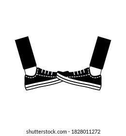 Foot shake. Greeting hit your foot. Safe greeting to prevent Covid-19 coronavirus influenza infection vector illustration in black and white. New normal greeting method.