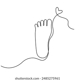 Foot  single line art, continuous one line drawing of  Isolated outline vector art


