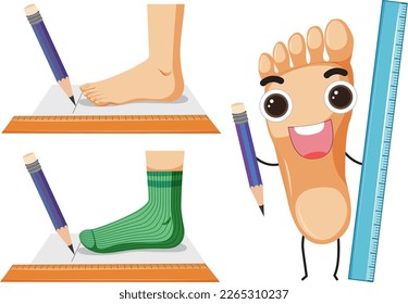 Foot with smiley face expression and ruler illustration