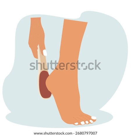 foot smoothing tool. Nail filing procedure, pedicure process, treatment and foot care