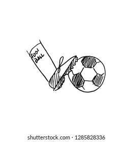 foot and soccer ball vector doodle sketch isolated on white back