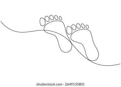 Vetor de desenho de linha contínua de sola do pé sobre fundo branco em estilo de contorno minimalista e simples