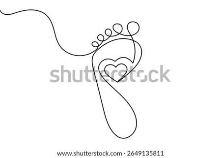 Foot sole continuous line drawing vector on white background in minimalist and simple outline style