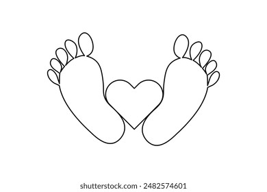 Foot sole continuous one line drawing of isolated outline vector art illustration