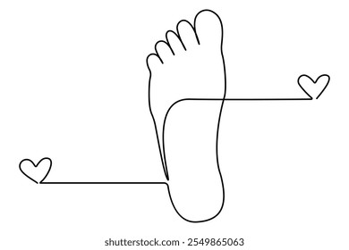 Sola do pé desenho contínuo de uma linha com projeto isolado de ilustração vetorial contorno