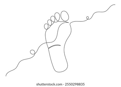 Foot sole continuous one line drawing of footprint isolated outline flat vector icon