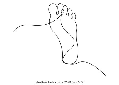 Foot sole continuous one line drawing of isolated outline vector art illustration,Footprint and bare foot in one continuous line drawing.
