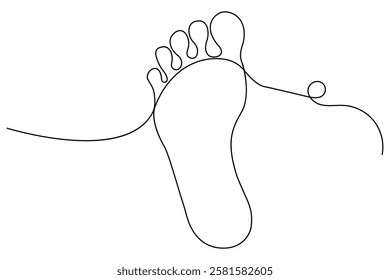 Foot sole continuous one line drawing of isolated outline vector art illustration,Footprint and bare foot in one continuous line drawing.
