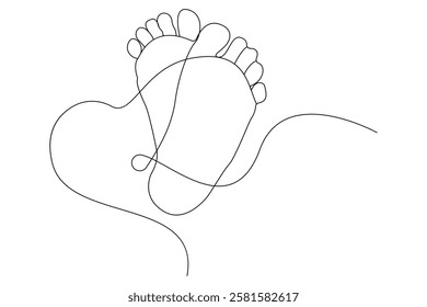 Foot sole continuous one line drawing of isolated outline vector art illustration,Footprint and bare foot in one continuous line drawing.
