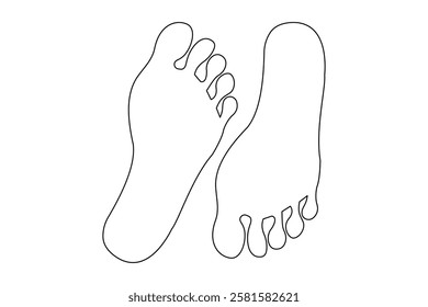 Foot sole continuous one line drawing of isolated outline vector art illustration,Footprint and bare foot in one continuous line drawing.
