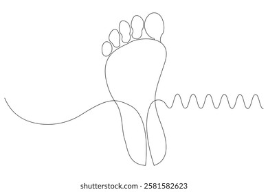 Foot sole continuous one line drawing of isolated outline vector art illustration,Footprint and bare foot in one continuous line drawing.
