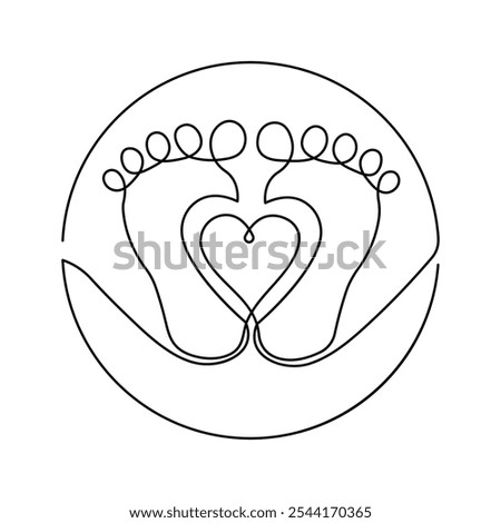 Foot sole continuous one line drawing of minimalist outline vector art design