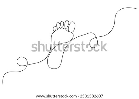 Foot sole continuous one line drawing of isolated outline vector art illustration,Footprint and bare foot in one continuous line drawing.
