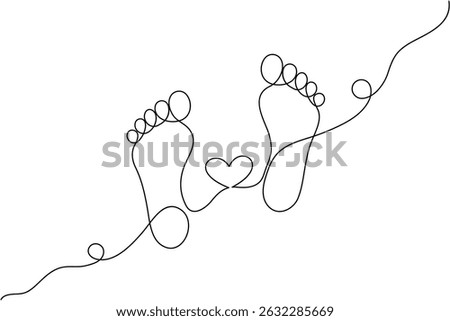 
Foot sole continuous one line drawing of isolated outline vector art black white background

