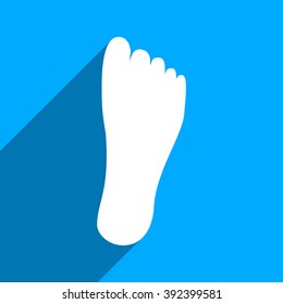 Foot Sole long shadow vector icon. Style is a flat foot sole iconic symbol on a blue square background.